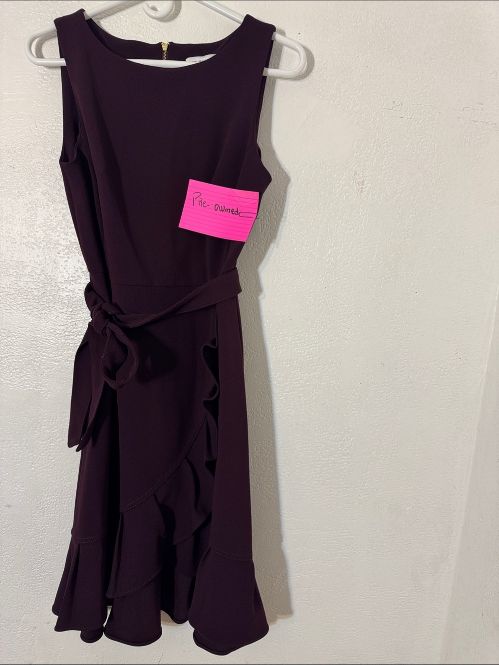Calvin Klein Sleeveless Ruffle-Hem Midi Dress in Plum